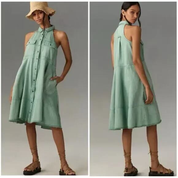 pilcro sleeveless halter swing midi dress Anthropologie Pilcro Sleeveless Striped Halter Swing Midi Dress Size XS PETITE